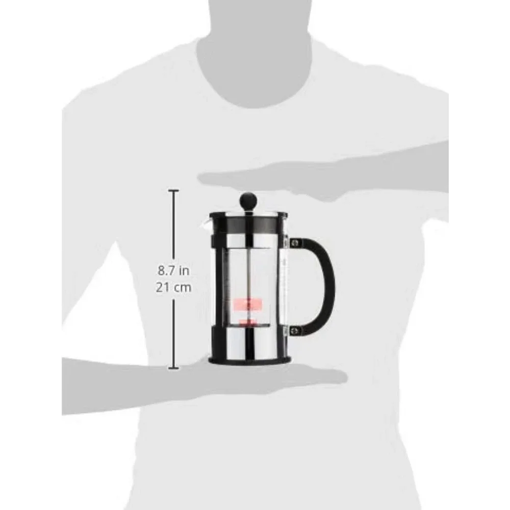 Bodum French Press Coffee Maker Chrome Glass Manual Brewer with Scoop Silver